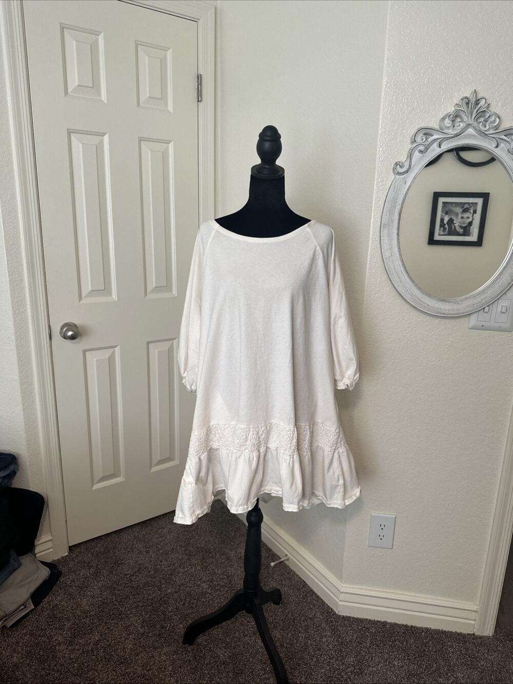 FREE PEOPLE FP BEACH WHITE TUNIC MINI DRESS COVER-UP LAGENLOOK SMALL